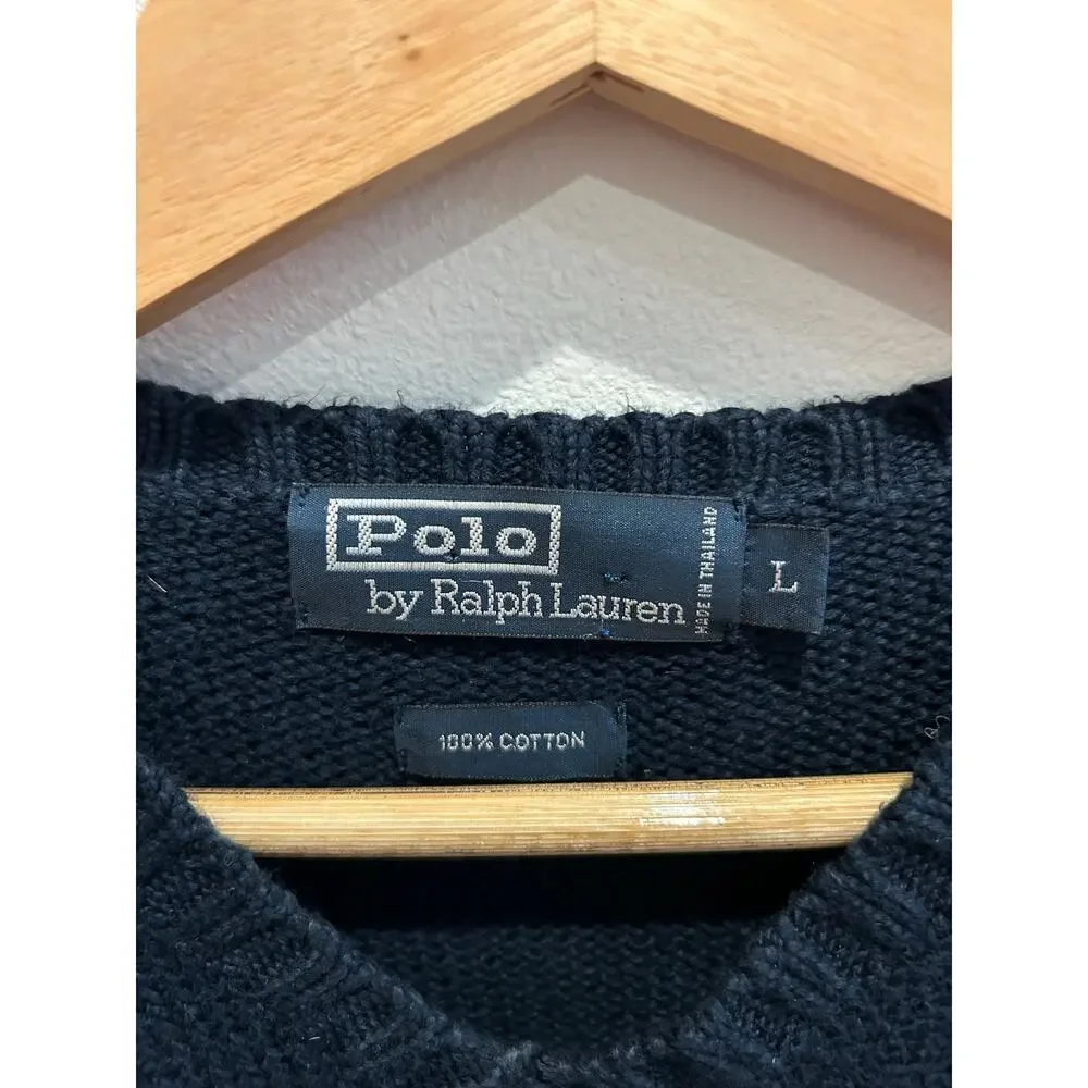 Vintage Polo Ralph Lauren 100% Cotton Navy sweater Vest sz L preppy
